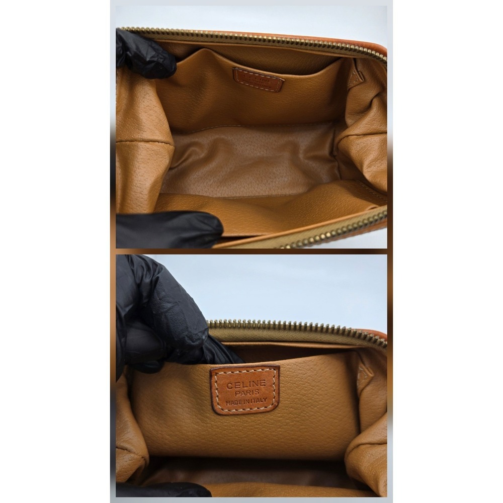 Celine Vintage Macadam Monogram Cosmetic Pouch Brown Coated Canvas Made in Italy - Picture 3 of 9